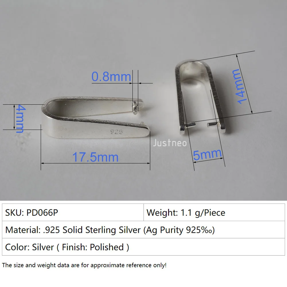 Sterling Silver Clip On Pinch in Pendant Bail Connectors Clasp Slider for Jewelry Making