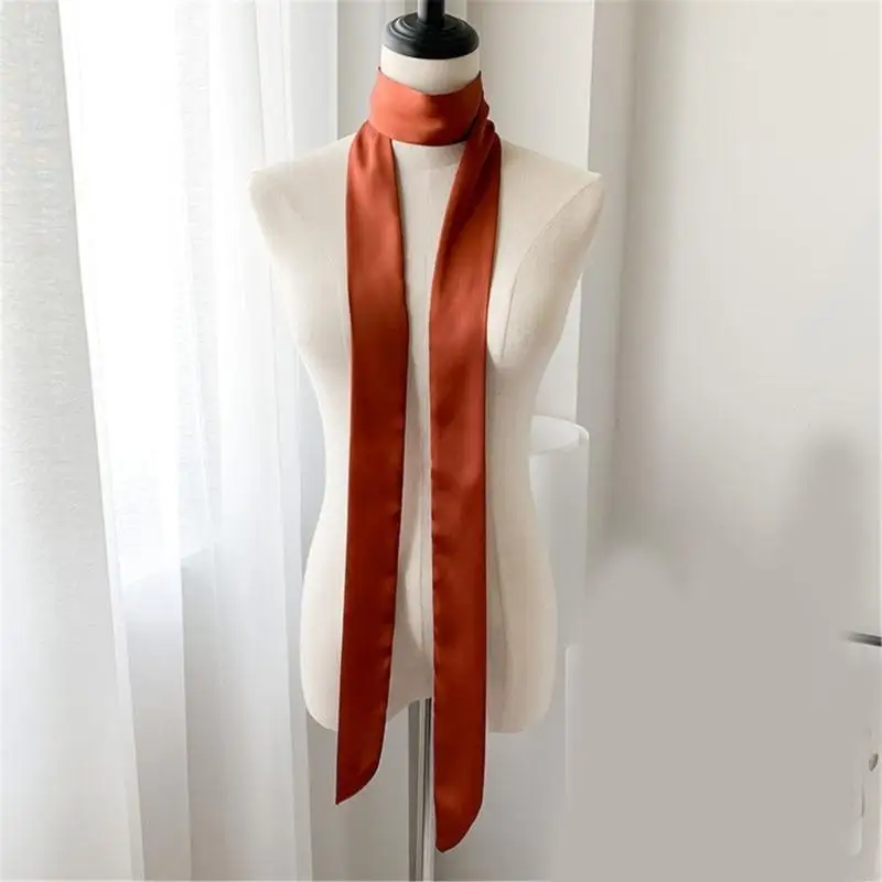 X7XB Long Ribbon Hair Scarf Decorative Silk Scarf Women French Plain Headband