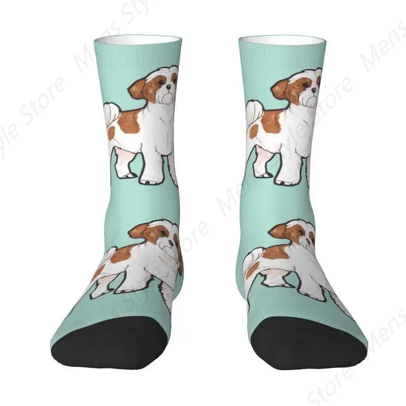 Meias masculinas legais de vestido de cachorro Shih Tzu unissex confortáveis e quentes com impressão 3D animal filhote de cachorro meias