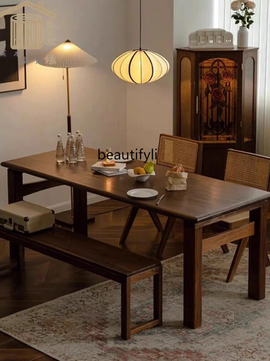 New Dining Table Black Walnut Solid Wood Long Table Workbench Rectangular Simple Living Room