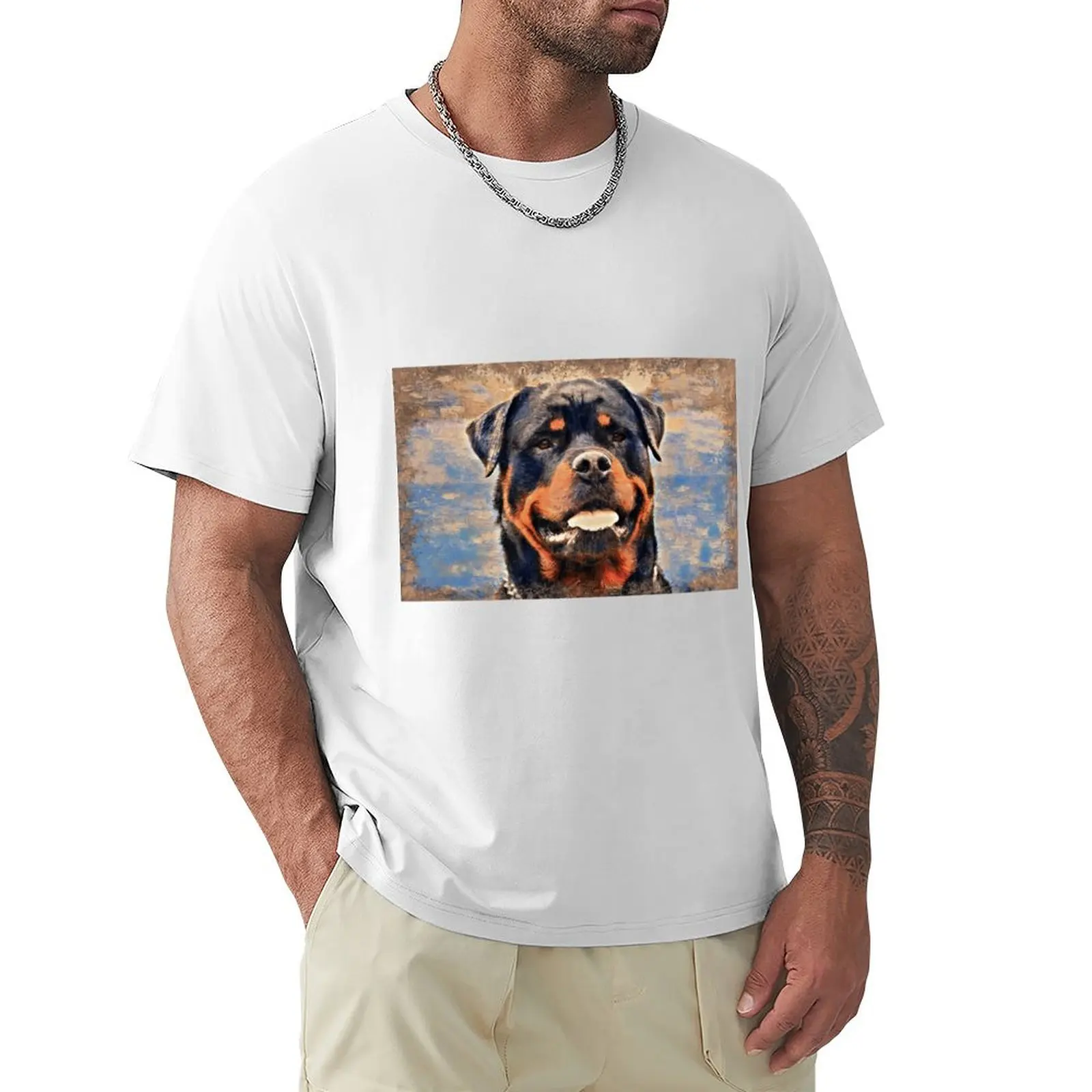 

Rottweiler dog portrait - impasto oil painting T-Shirt quick drying korean fashion mens t shirt graphic