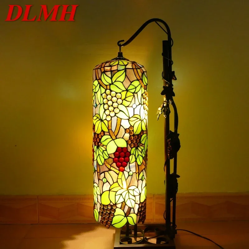 

DLMH Tiffany Roman Column Floor Lamp American Retro Living Room Bedroom Lamp Country Stained Glass Decoration Floor Lamp