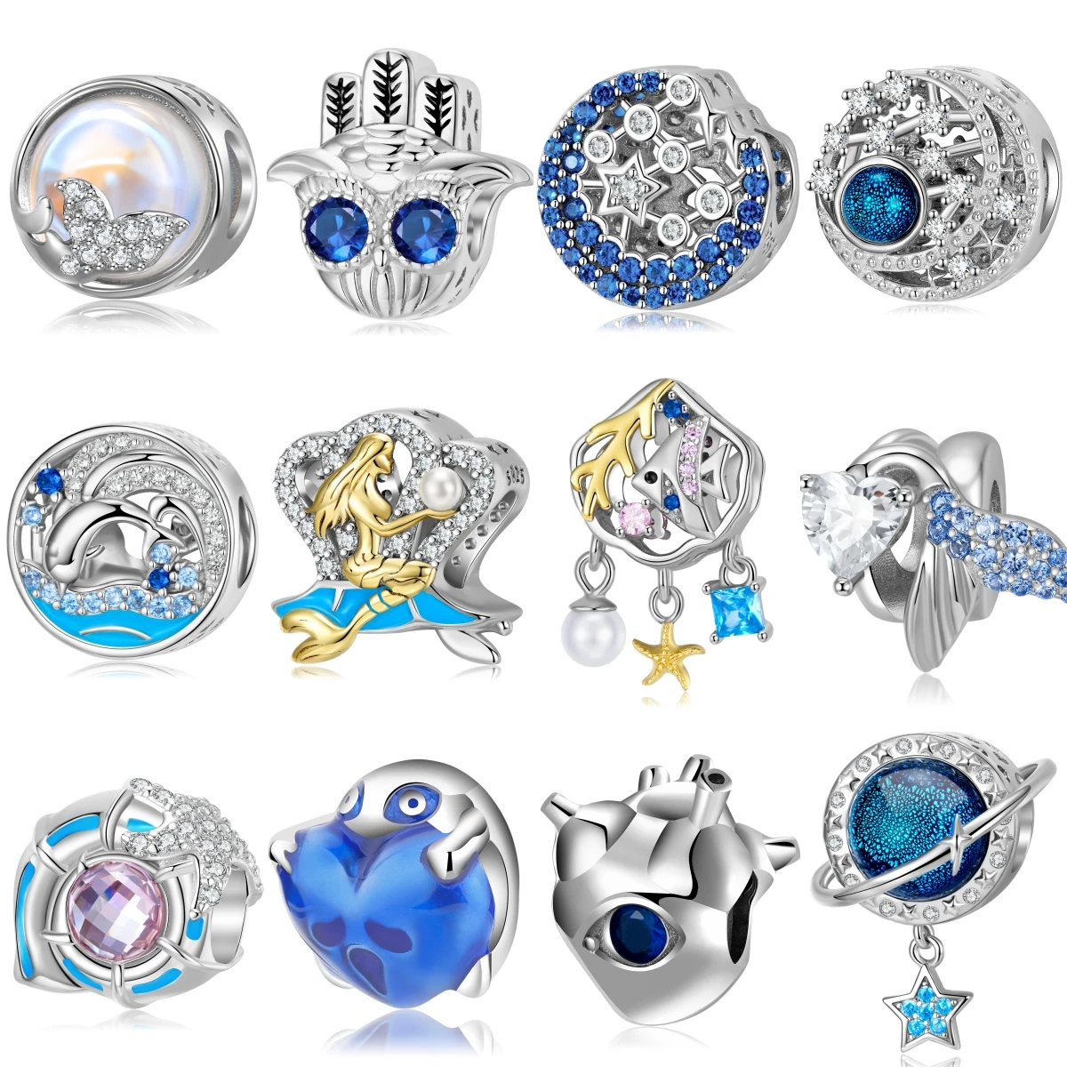 

925 Sterling Silver Ocean Blue Planet Heart Zircon Tree of Life Female Beads Charm Fit Original Bracelet Diy Jewelry Accessories