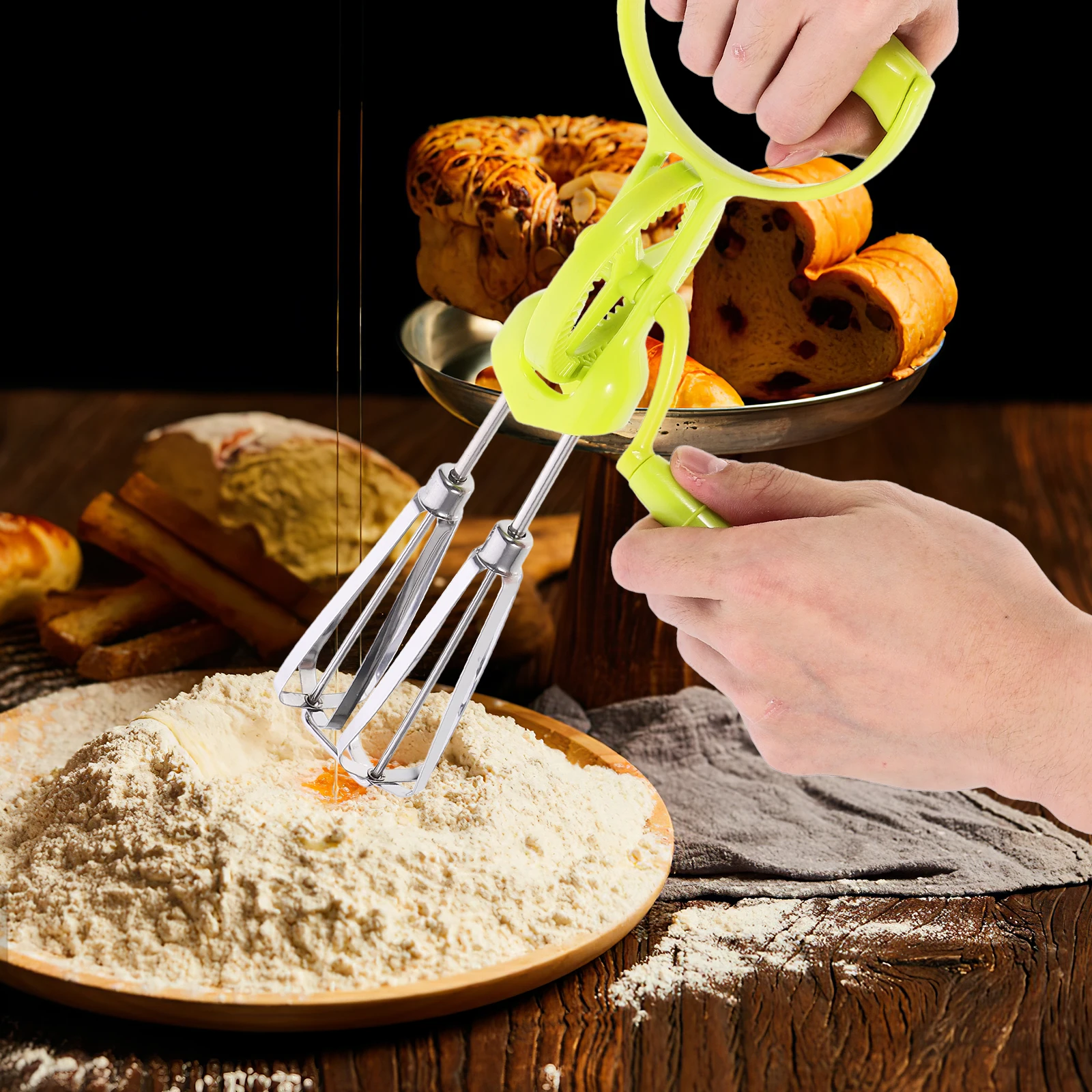 

2Pcs Manual Egg Beater Stainless Steel Plastic Kitchen Tools H Crank Mixer Egg Whites Butter Cream Batter Sauce