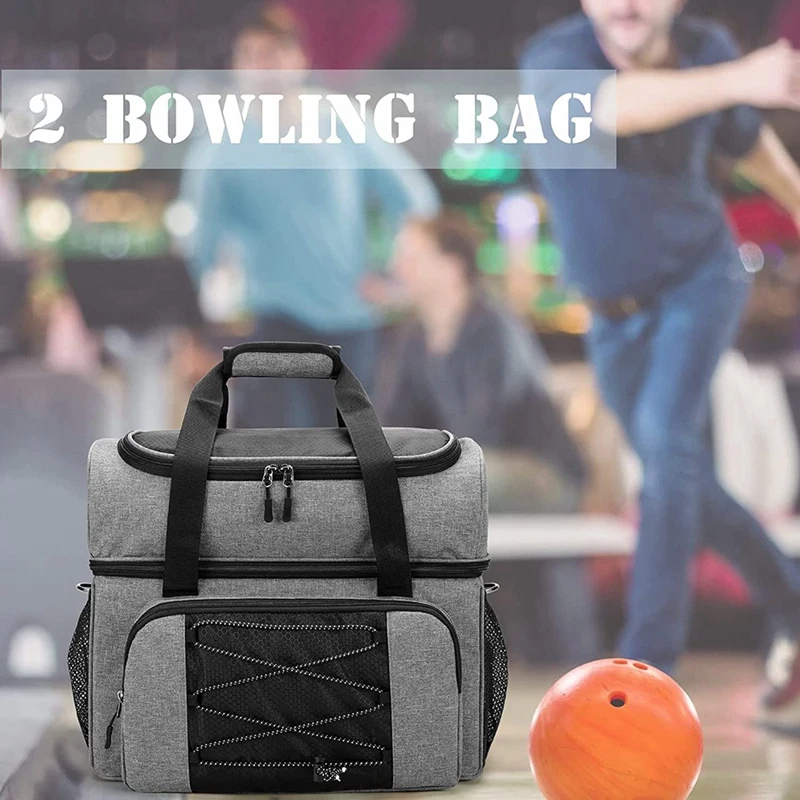 

Bowling Bag Bowling Portable Travel Bag And Padded Divider For Double Ball And One Pair Of Bowling Shoes