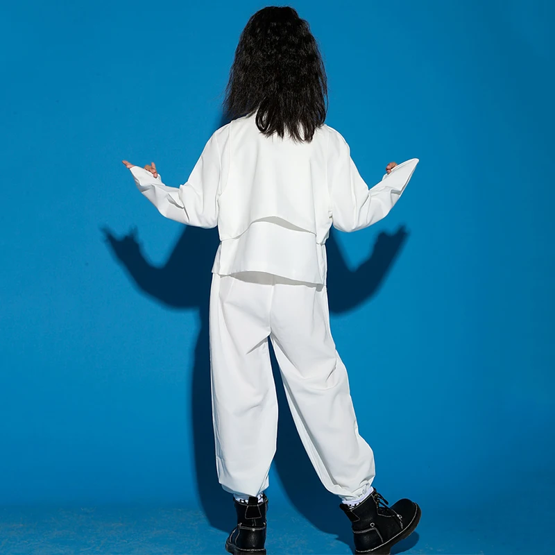 Neue Kinder Hip Hop Kleidung weiße Anzüge Street Dance Bühnen kostüme moderne Jazz Performance Outfit Mädchen Hip Hop Hosen Tops bl5419