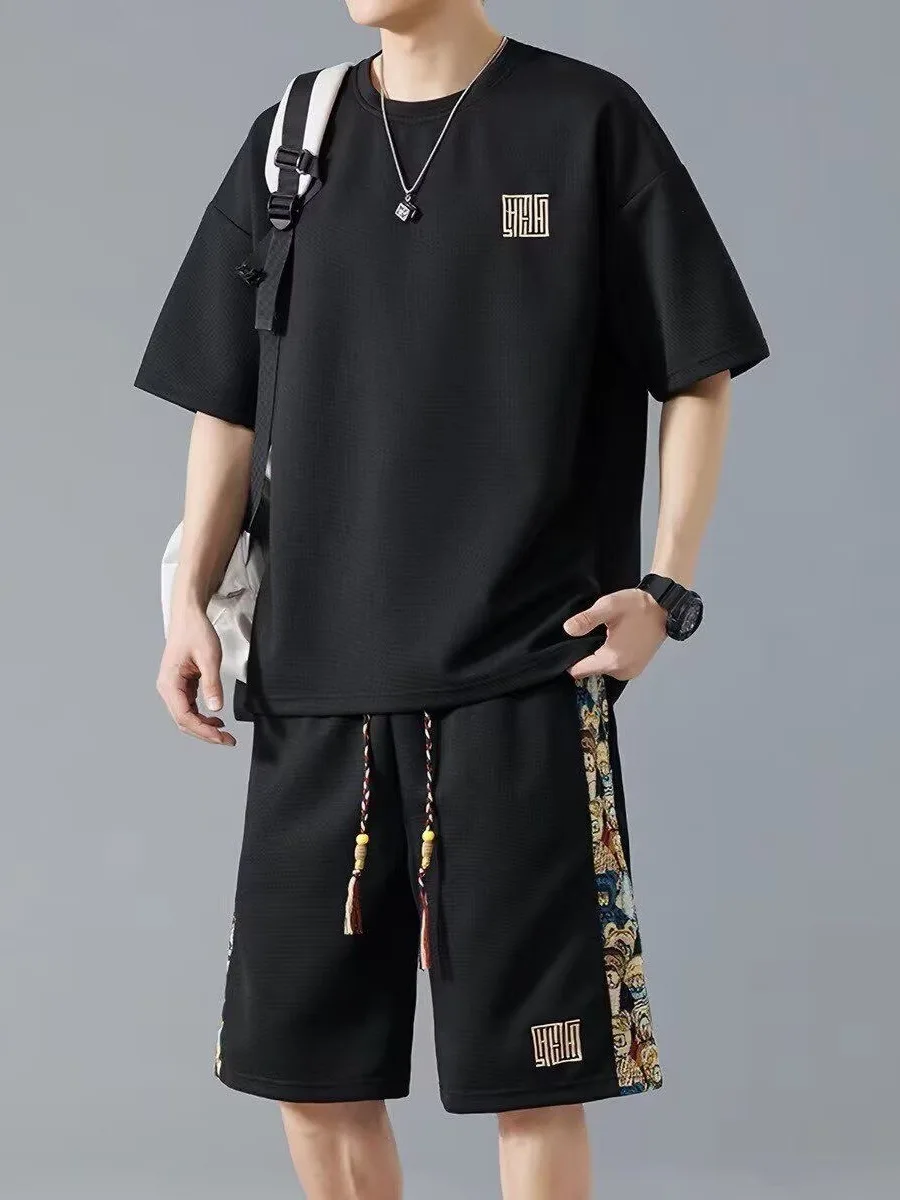 

Ice Silk ort Sve Sportswear Set for Men Summer Casual Large Size orts T-irt Faionable Youthwear Made in China