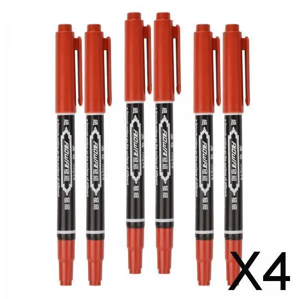 2-4Pack 6 Stuks Pen Skin Marker Markering Scribe Pen Fijne Tip Rood