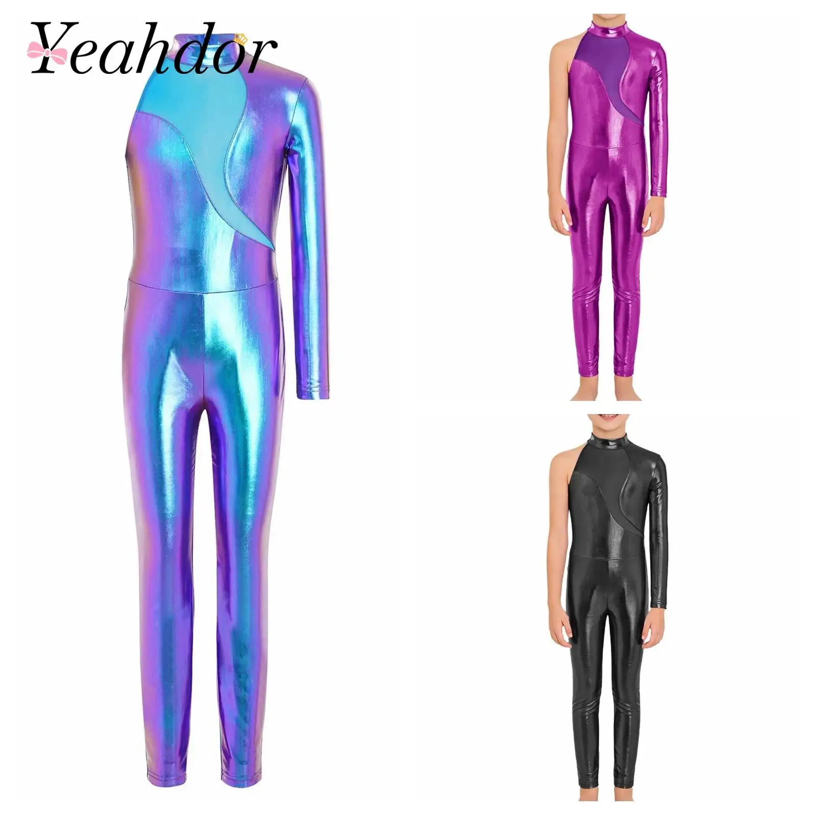 

Детский комбинезон для балета, джаза и гимнастики, металлический комбинезон для девочек, детский боди на молнии, сценический танцевальный костюм