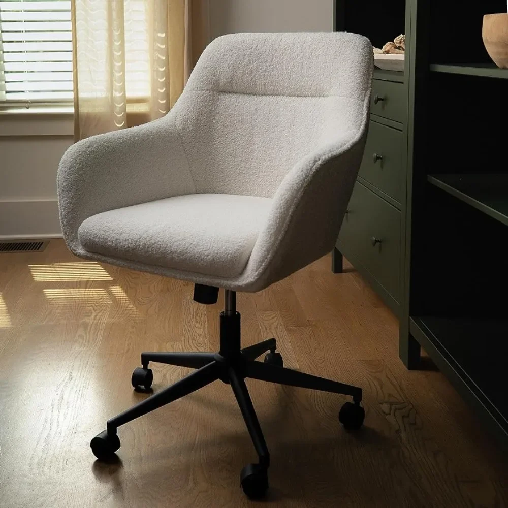 

Rayna Swivel Task Chair With Flared Arms for Home Office in White Boucle With Oil Rubbed Bronze Frame Freight Free Computer