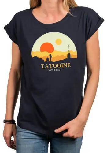 Damen Shirt mit Aufdruck Tatooine Star Sommer Top Tunika mit Druck Oberteil blau