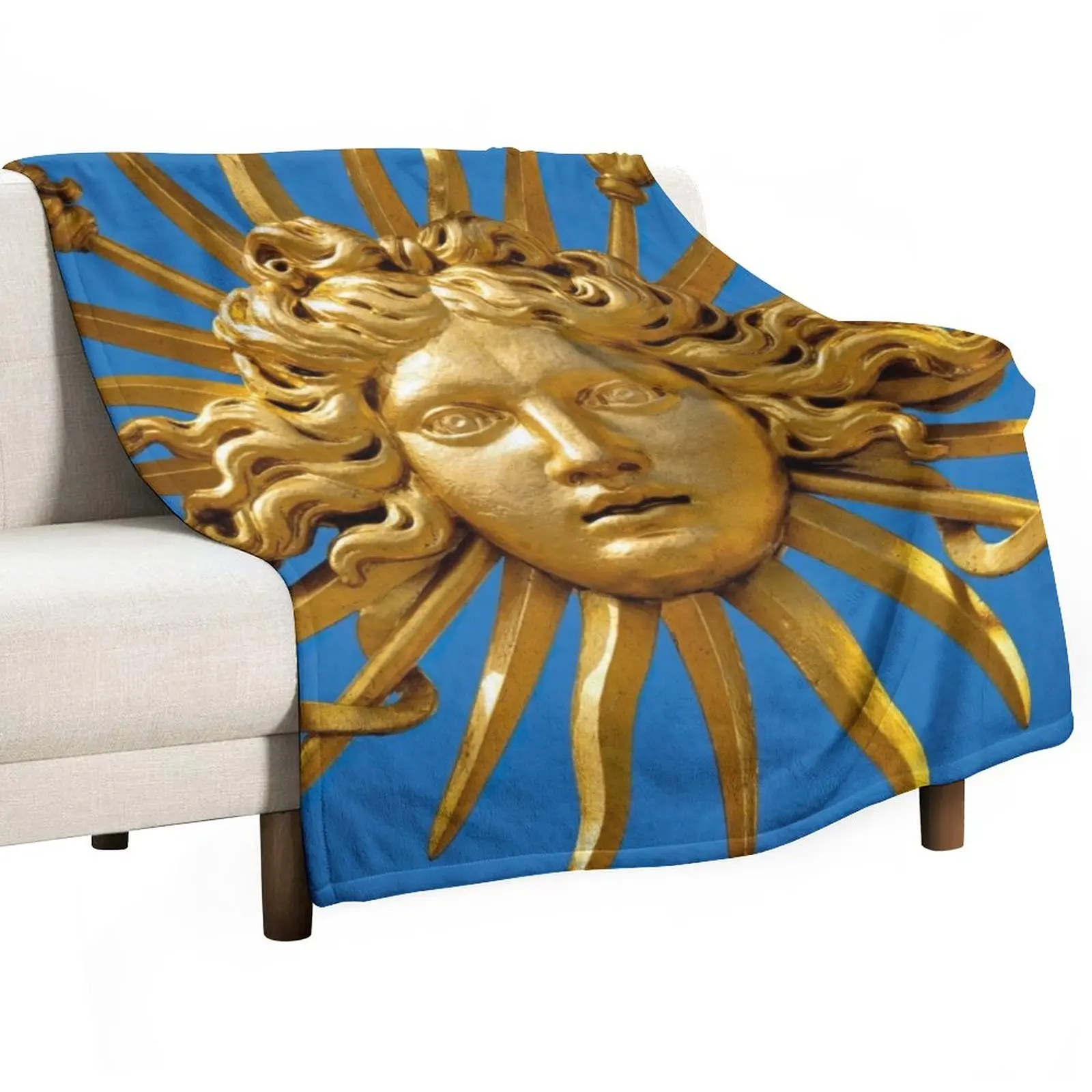 

Symbol of Louis XIV the Sun King - Blue Background Throw Blanket Beach Blanket Decorative Sofa Blankets Plaid