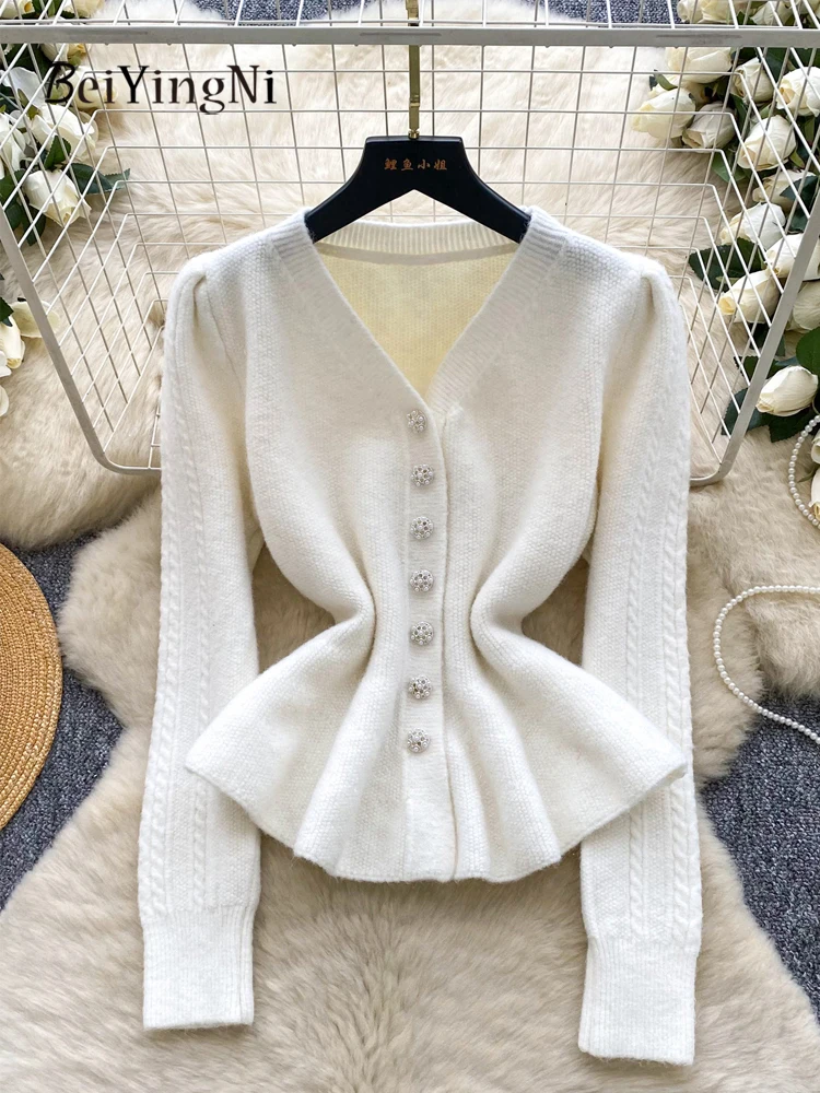 

Beiyingni французские элитные женские кардиганы, роскошный корейский однобортный свитер с длинными рукавами, однотонные женские белые пальто