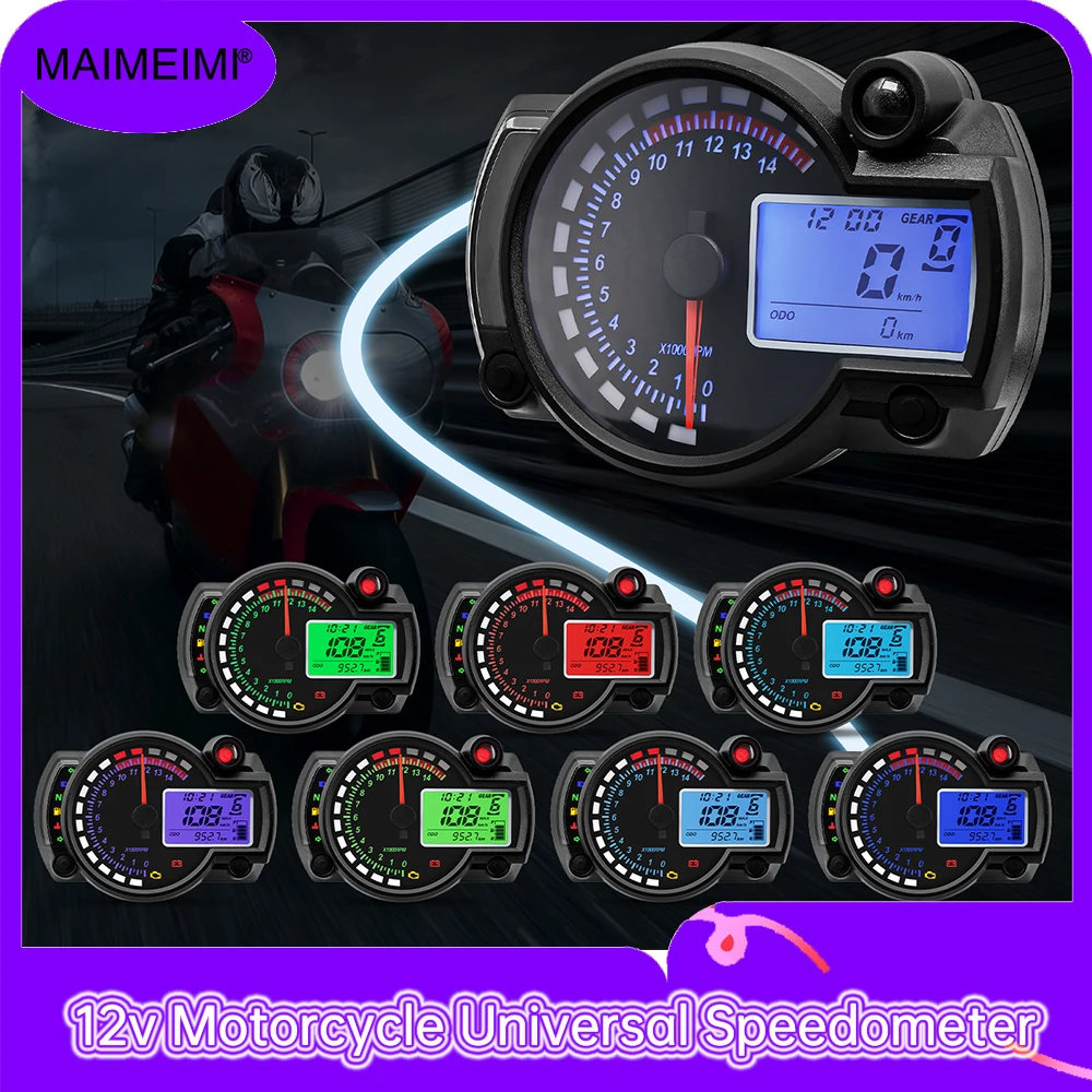 

Universal RX2N LCD Digital Odometer Speedometer Instrument 299KM/H 7Colors Speed Gauge Meter Motorcycle Dashboard