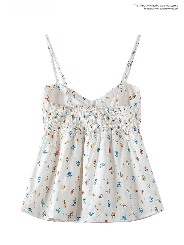 Sweet Floral Tie-Detail  Vest Top Women's Summer Anti-Aging Doll Shirt  Style Commute Folded Print Belted Short Length