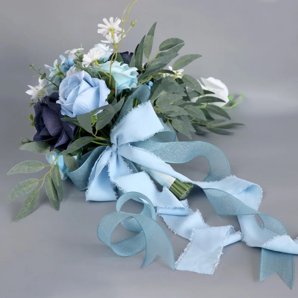 

1pc Blue Artificial Flowers Silk Rose Flower Bouquet Wedding Party Boutonniere and Wrist Marrige Accessories