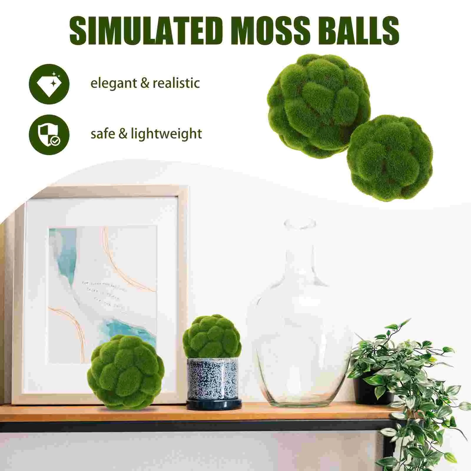 2 Pcs Greenery Balls Grass Decor Simulated Moss Artificial Plants Ornament Glass Bowl Filler Plastic Elderly