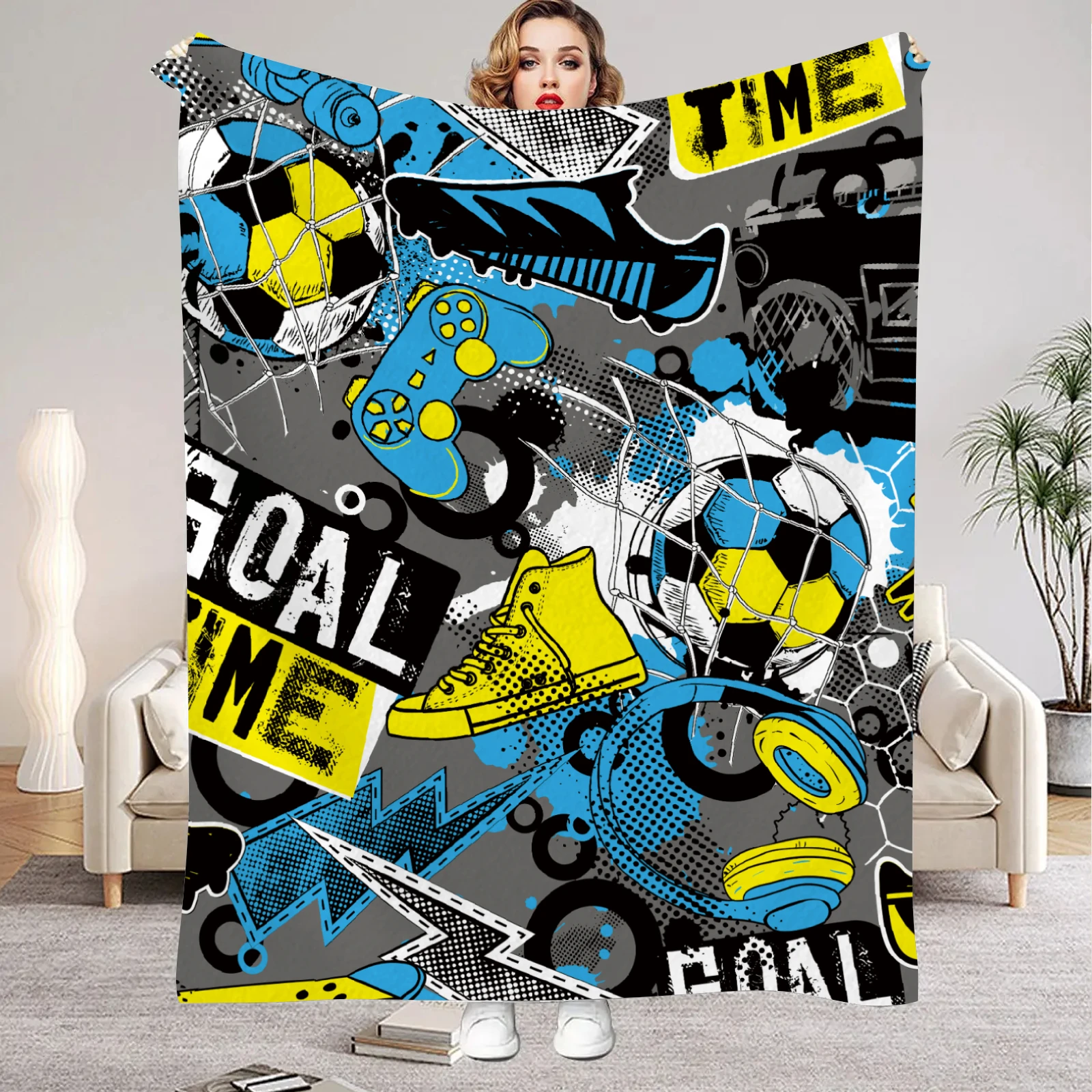 1pc Flannel Blankets Colorful Football Printed Quality Soft Warm Throw Blanket Winter for Kids Boys Couch Bed Fluffy Bedspread