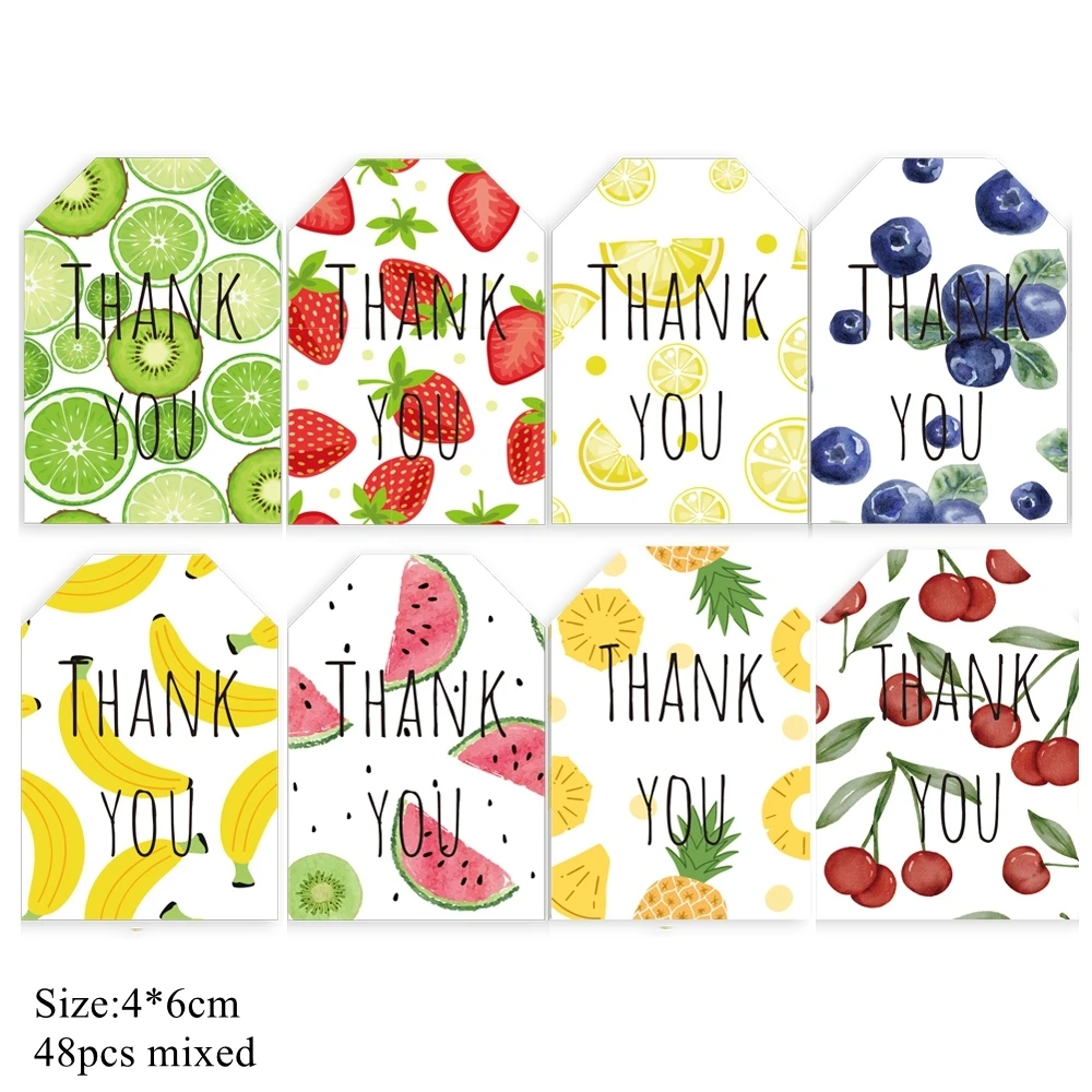 Fruits Gifts Bags Pineapple Strawberry Paper Hanging Tags Stickers for Kids Summer Fruit Birthday Party DIY Gift Wrapping Supply