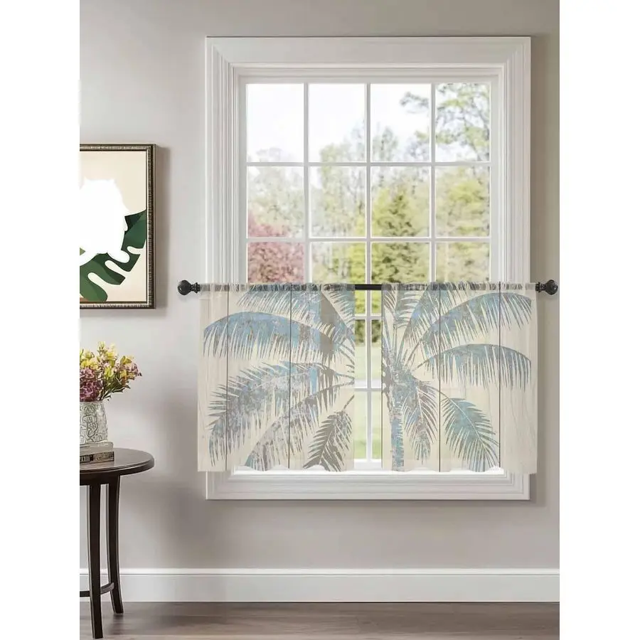 

Sheer Curtains 54 inch Length, Tropical Palm Tree Vintage Wood Window Treatments Curtains,Light Filter Curtains Rod Pocket Drape