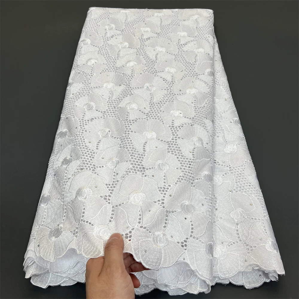 Wholesale African Cotton Lace Fabric Embroidery Nigerian Swiss Voile Lace Fabrics 5Yards Sewing For Women Wedding Party Dress