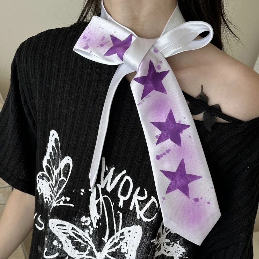 

Casual Y2K Star Tie Narrow Adjustable Glossy Tie Soft Sweet Unisex Necktie Party