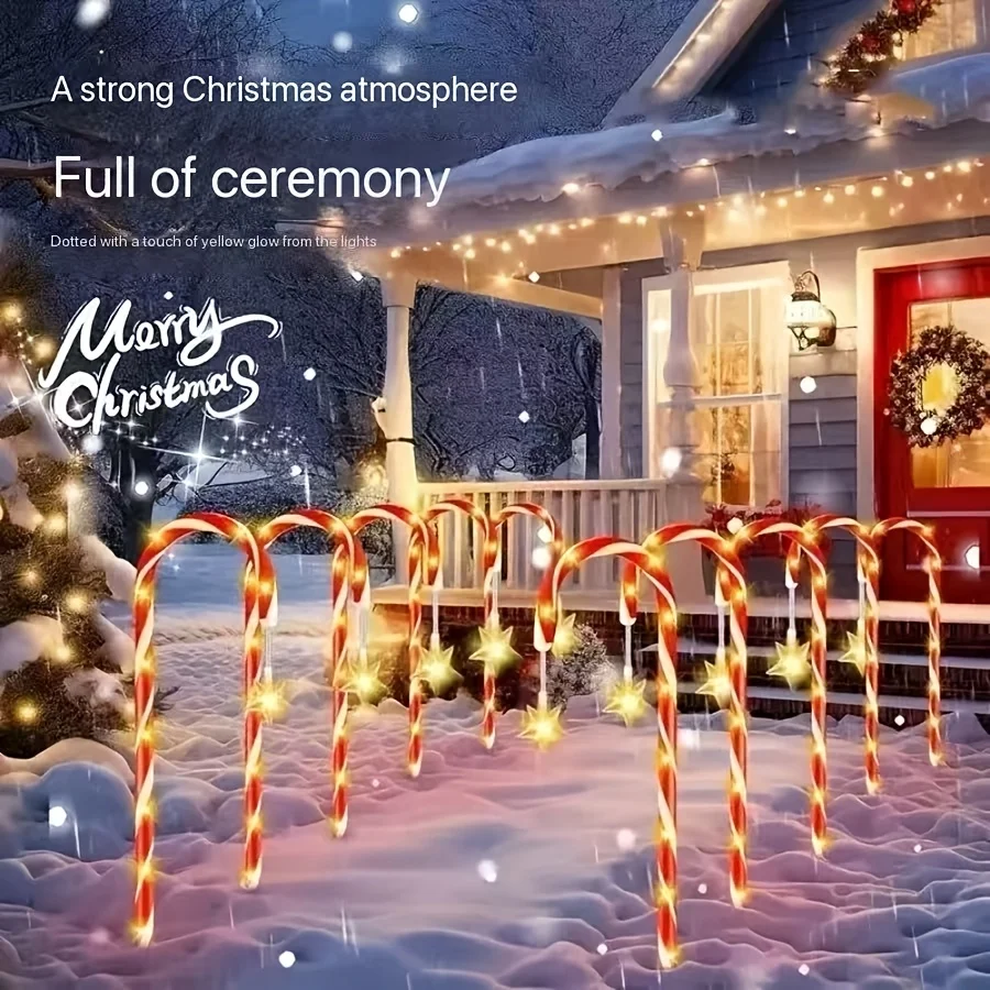 Christmas Solar Candy Cane Lights Outdoor Waterproof Garden Stake Lamps Xmas Decor for Patio Terrace Wedding Venue Courtyard