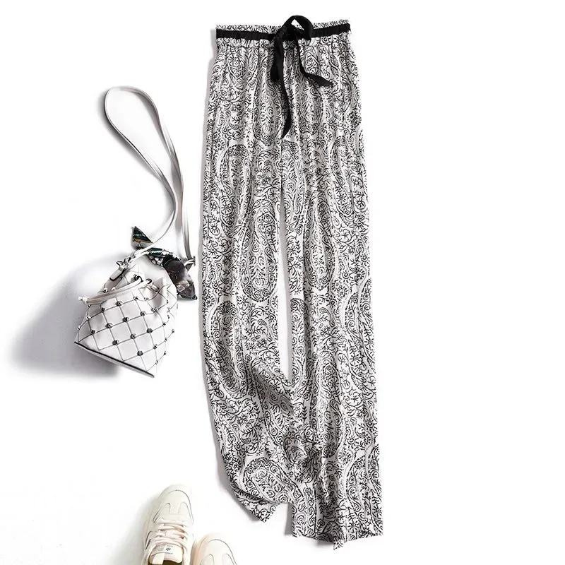 Ice Silk Wide Leg Pants Women's Summer Cross-Border New Non-Wrinkle Drape Loose Casual Straight Long Trousers