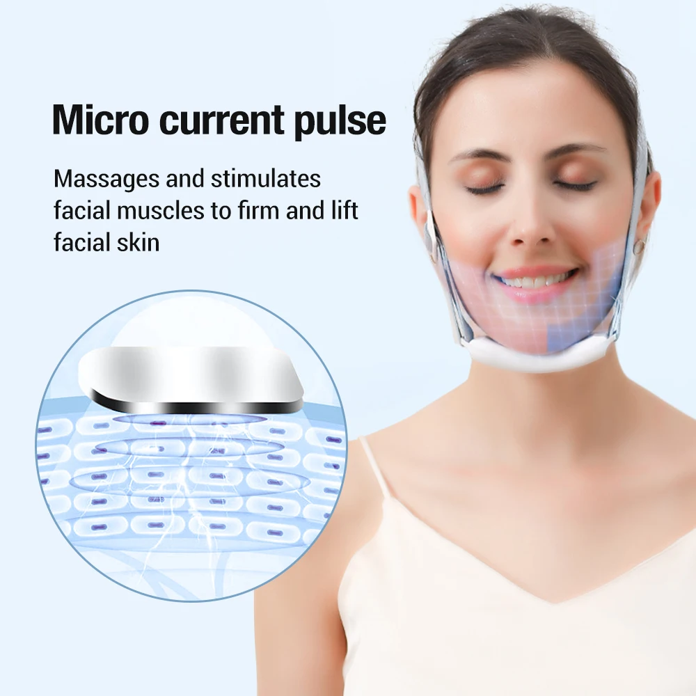 EMS Microcurrent V อุปกรณ์ความงามบนใบหน้าการสั่นสะเทือนความร้อน Face Slimming Massager กระชับผิวลบ Double Chin Lifter เข็มขัด