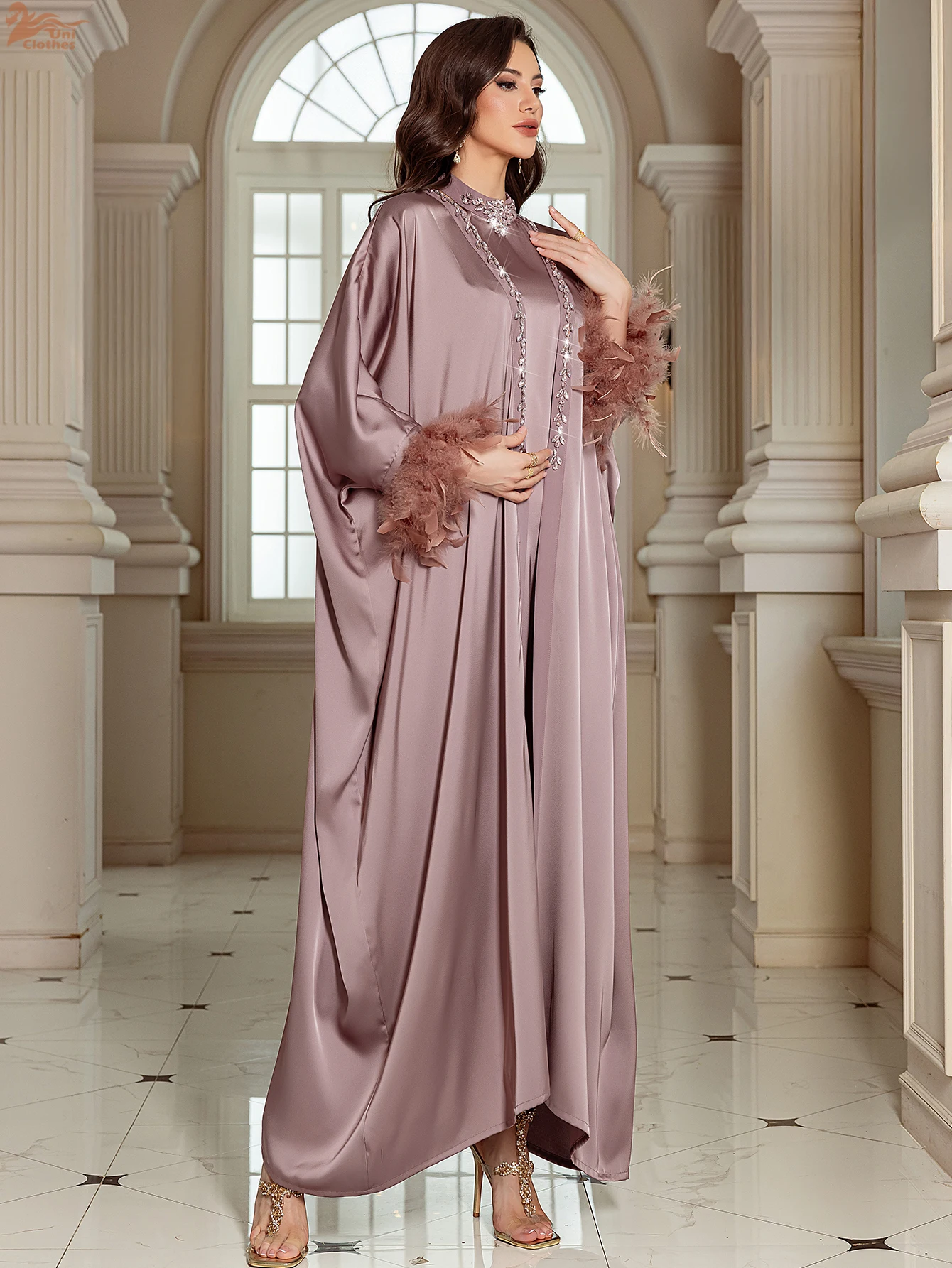 Eid Ramadan 2 pièces ensemble pour femmes musulmanes Satin Abaya avec Robe fête Musulman dubaï tenue ensembles Robe lumière luxe Jalabiya