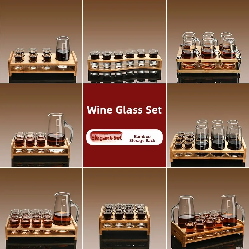 

Chinese Style Glass Small Liquor Cup Set Bullet Shaped 100ml Whiskey Cup Glass Partition Cup Holder for Fine Dining