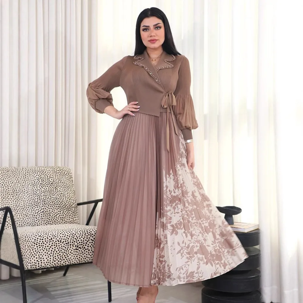 

Платья Абая женское мусульманское платье Ид плиссированное искусственное платье из двух частей Джалабия Vestidos длинный халат Рамадан Марокко Дубай Абая Кафтан