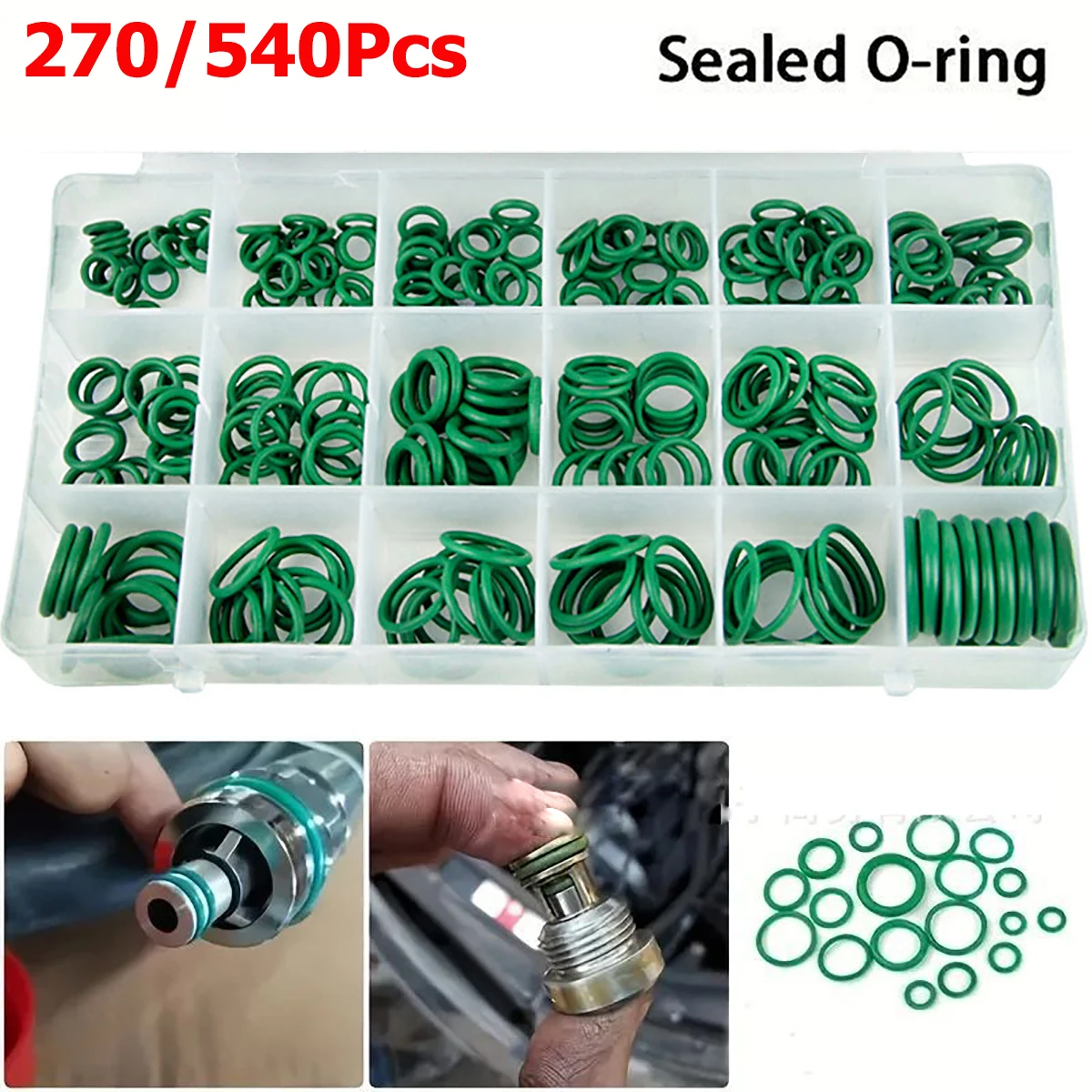 

270/540Pcs 18 Sizes AC A/C System Orings Gaskets Seals Washer Rubber Rapid Seal Repair Kits Car Air Conditioning Heat-resistant