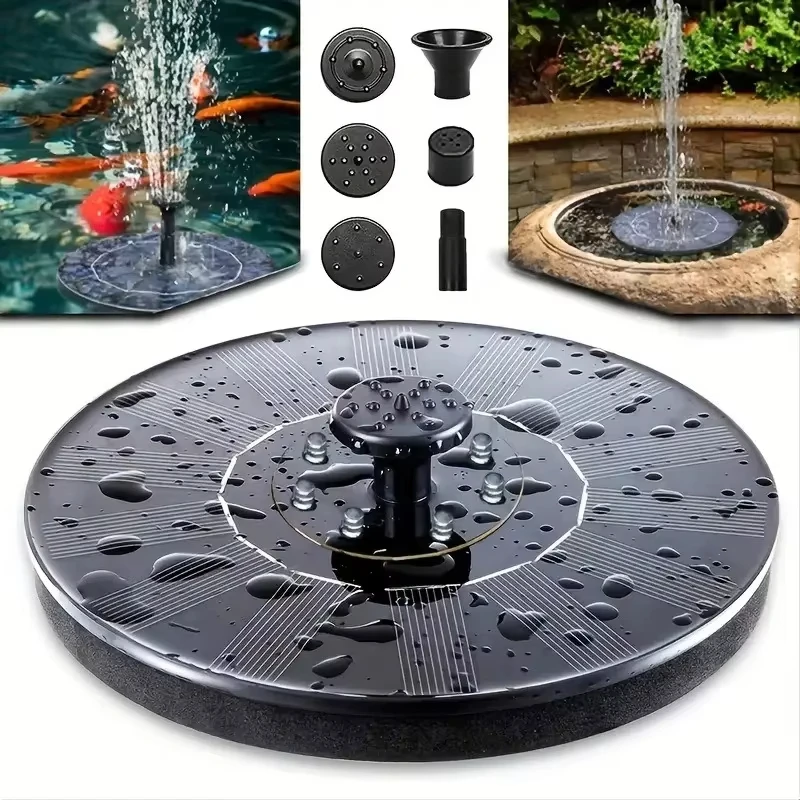 Solar Powered Floating Fountain Pump Outdoor Mini Water Fountain with 6 Nozzles for Garden Pond Pool Decoration