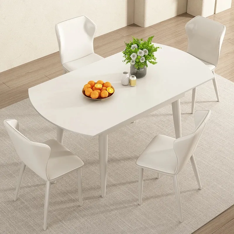 

Modern Round Rectangular Folding Dining Table, White Kitchen Furniture for Small Spaces, Ideal for Restaurant use