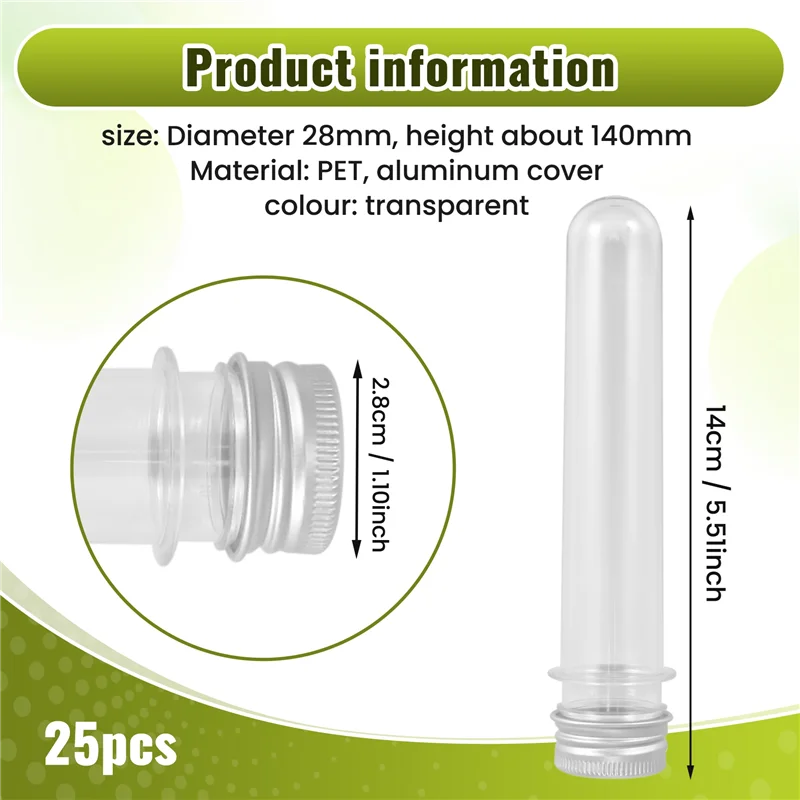 25 Pcs 45ML Plastic Test Tubes Metal Cap Screw Lid Containers 45ML Plastic Test Tubes Containers For Cosmetic Travel Lotion