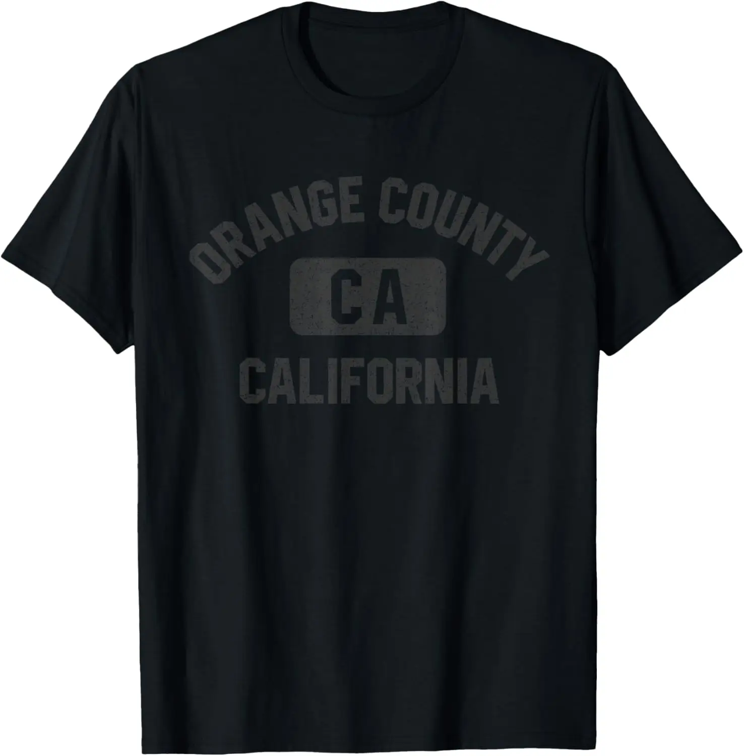 

Orange County CA Gym Style Black w Distressed Black Print T-Shirt