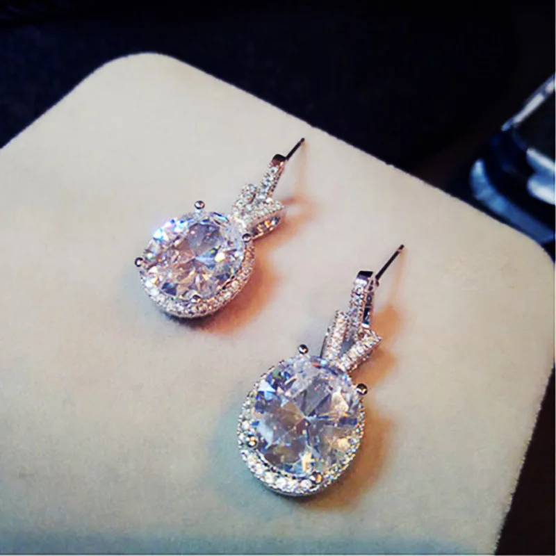 

Exquisite 925 Sterling SIlver Oval Shaped Dazzling Inlaid Cubic Zircon Earrings for Women Fashion Statement Bijoux Jewelry Gift