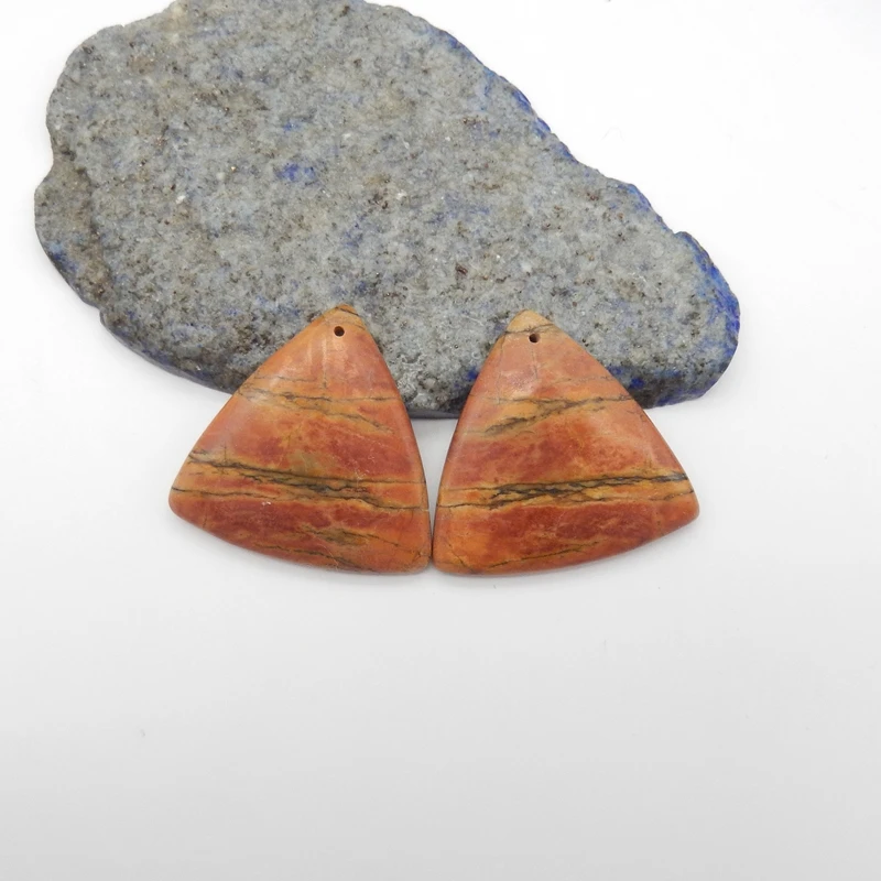 Natural Multi-Color Picasso Jasper Triangle Beads Earring Front Drilled Large Matched Pair Accessories 33x34x5mm 14.6g
