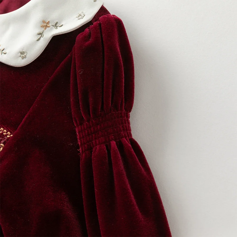 ديف بيلا الأطفال فستان أحمر مخملي الخريف لطيف سحر الحلو لطيف الفتاة فستان الأميرة حفلة ريترو في الهواء الطلق DB3253130