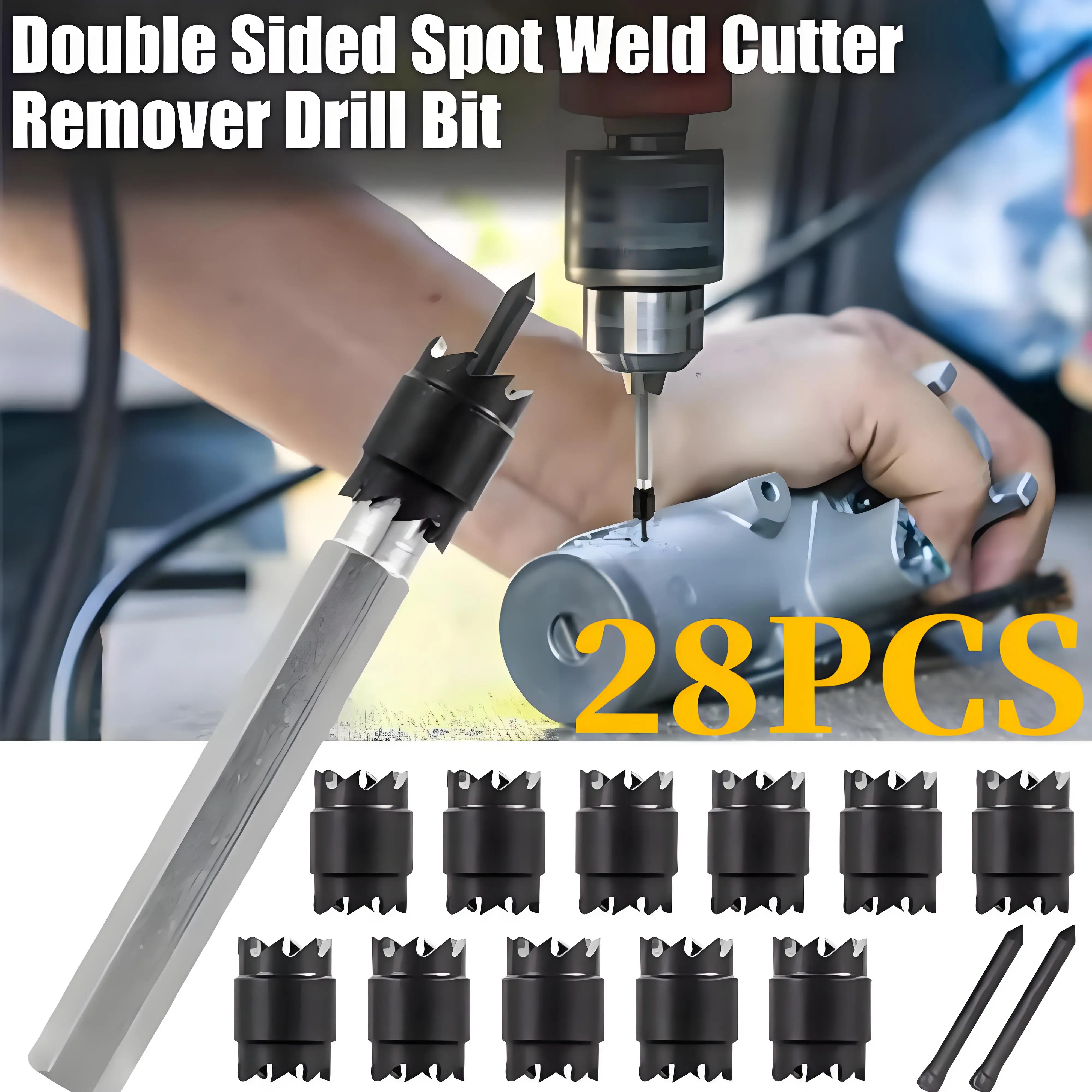 

28Pcs Spot Weld Cutter Set High Speed Steel Double Sided Spot Weld Remover Cutter Drill Bit 3/8inch Sturdy Welder Cut Rotary Kit