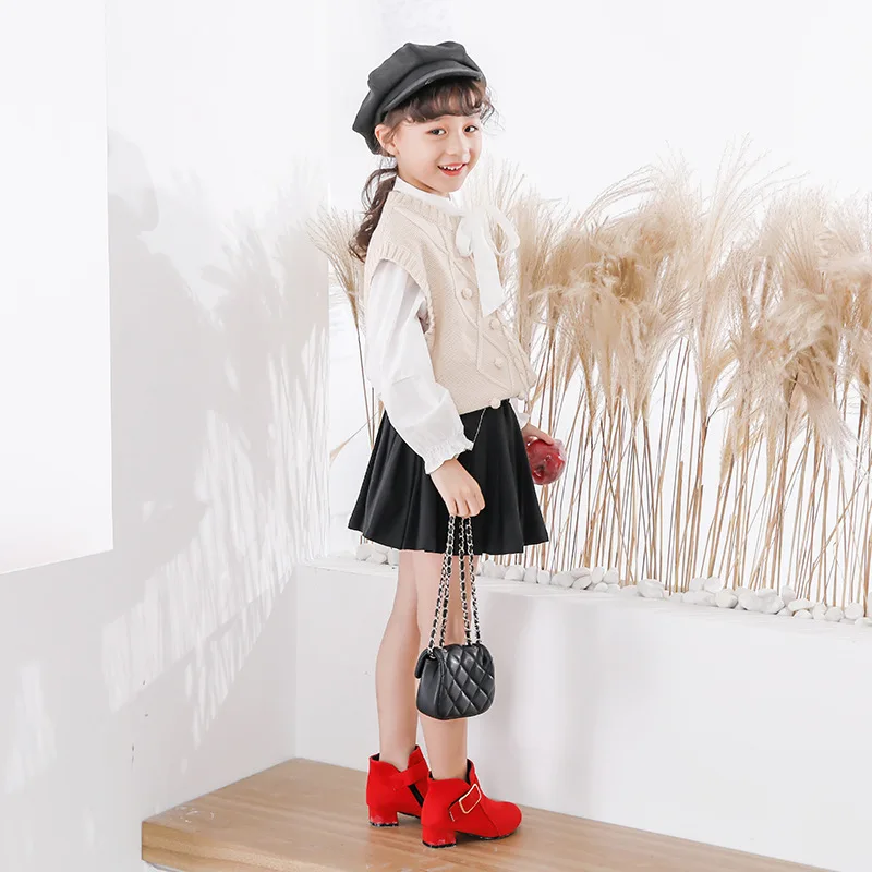 High-Heeled Fashion Girl Boots Leather Winter Shoes For Kids Ankle Boots Children Girls Autumn Boots 4 5 6 7 8 9 10 11 12  Year