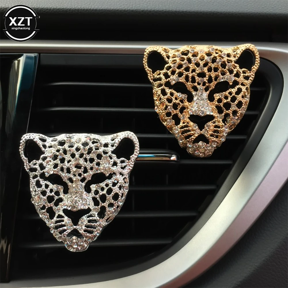 Car Air Vent Clip Charms Crystal Leopard Car Aromatherapy Essential Oil Diffuser, Women Fashion Car Decoration Charms Rhinestone