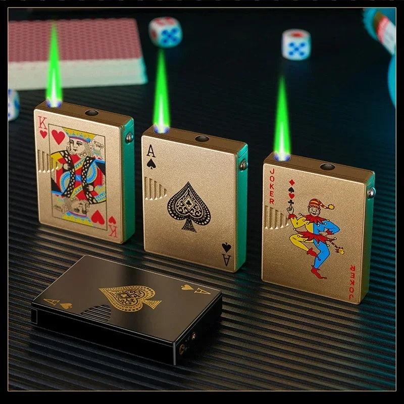 Creative  Novel L Playing Cards Jet Poker Lighter Unusual Torch Turbo Butane Gas Lighters Windproof Funny Toy Lighter