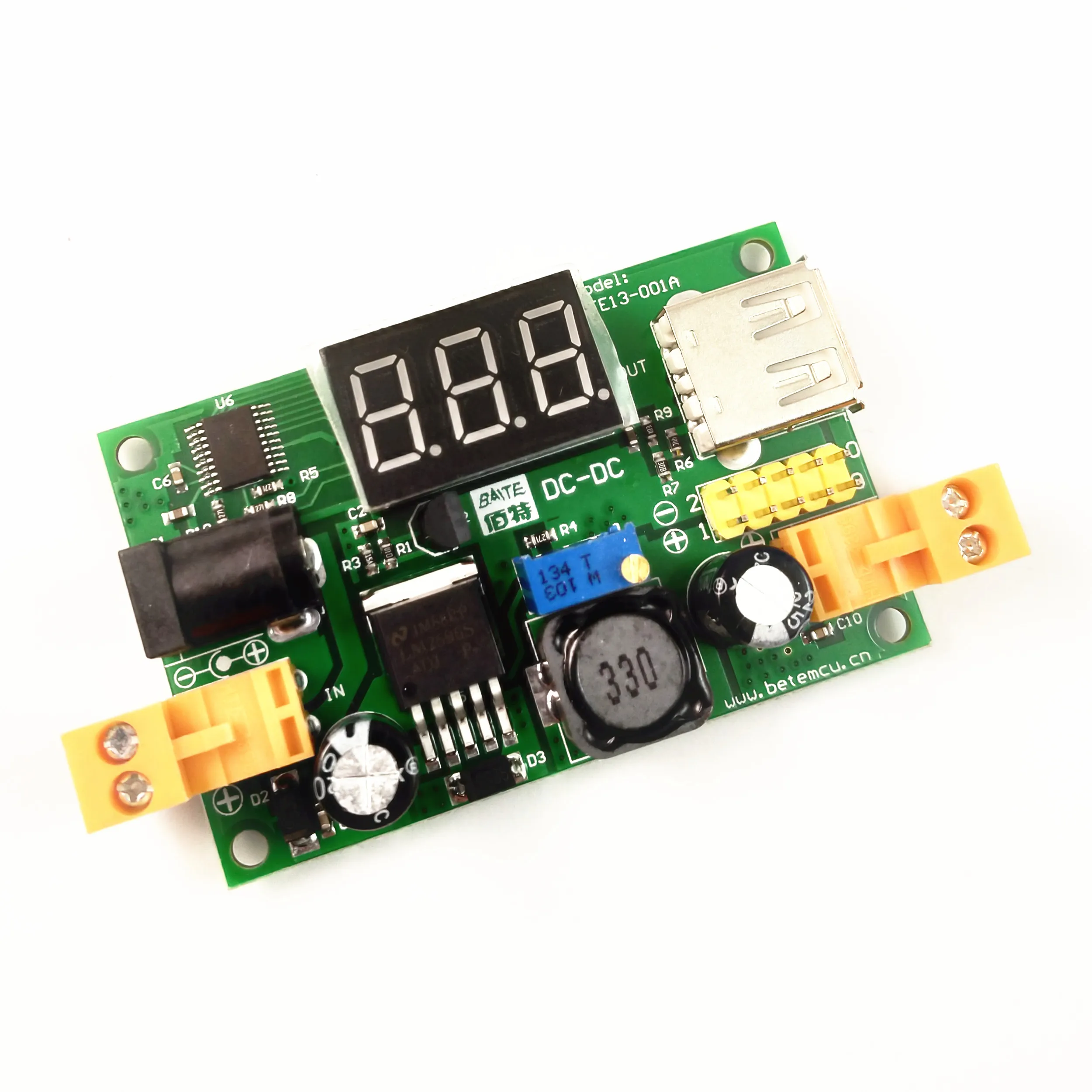 

LM2596S-ADJ DC 4.5~40 to 1.25-37V Adjustable Step-Down Power Module + LED Voltmeter + USB Port +2.54mm Needle Easy Use