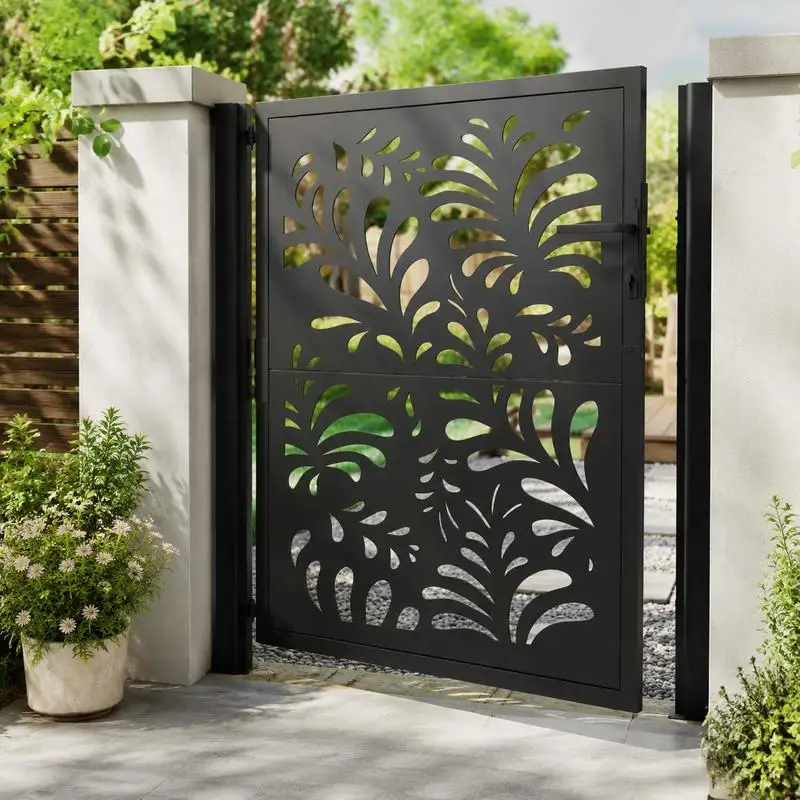 Portail de jardin en acier ondulé, panneau de clôture de cour de style industriel moderne 100x100 cm, barrière d'intimité extérieure, grille métallique, porte d'entrée de jardin, idéal pour la clôture de la cour et la gestion de l'accès.