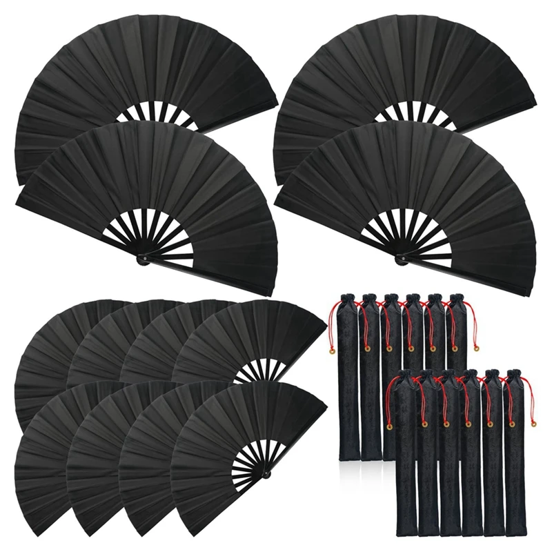 

12 Sets Large Folding Fan With Sleeves Silk Hand Fan Japanese Taichi Handheld Fan Folding Dancing Prop