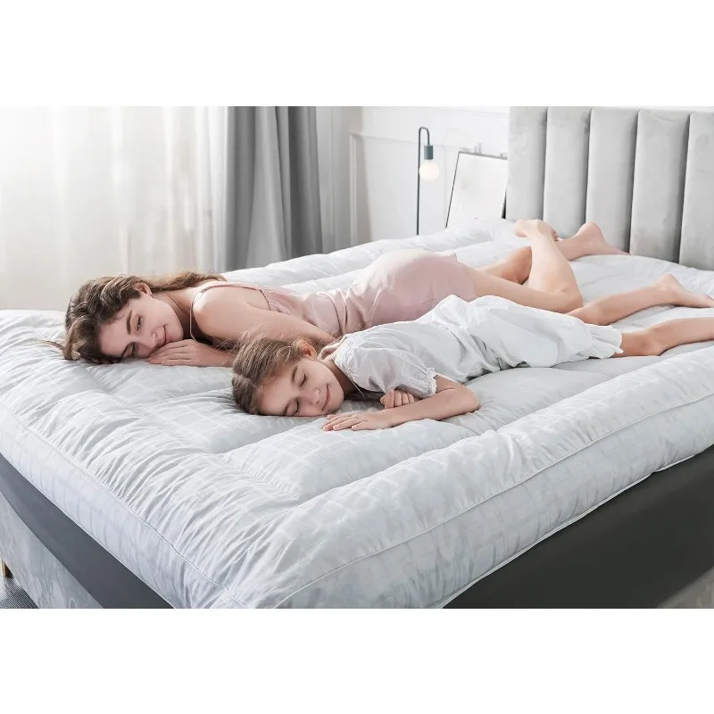 casa.Topper per materasso con piume,Topper per materasso in memory foam 100% cotone,Top per cuscino overfillato da 2500 GSM,