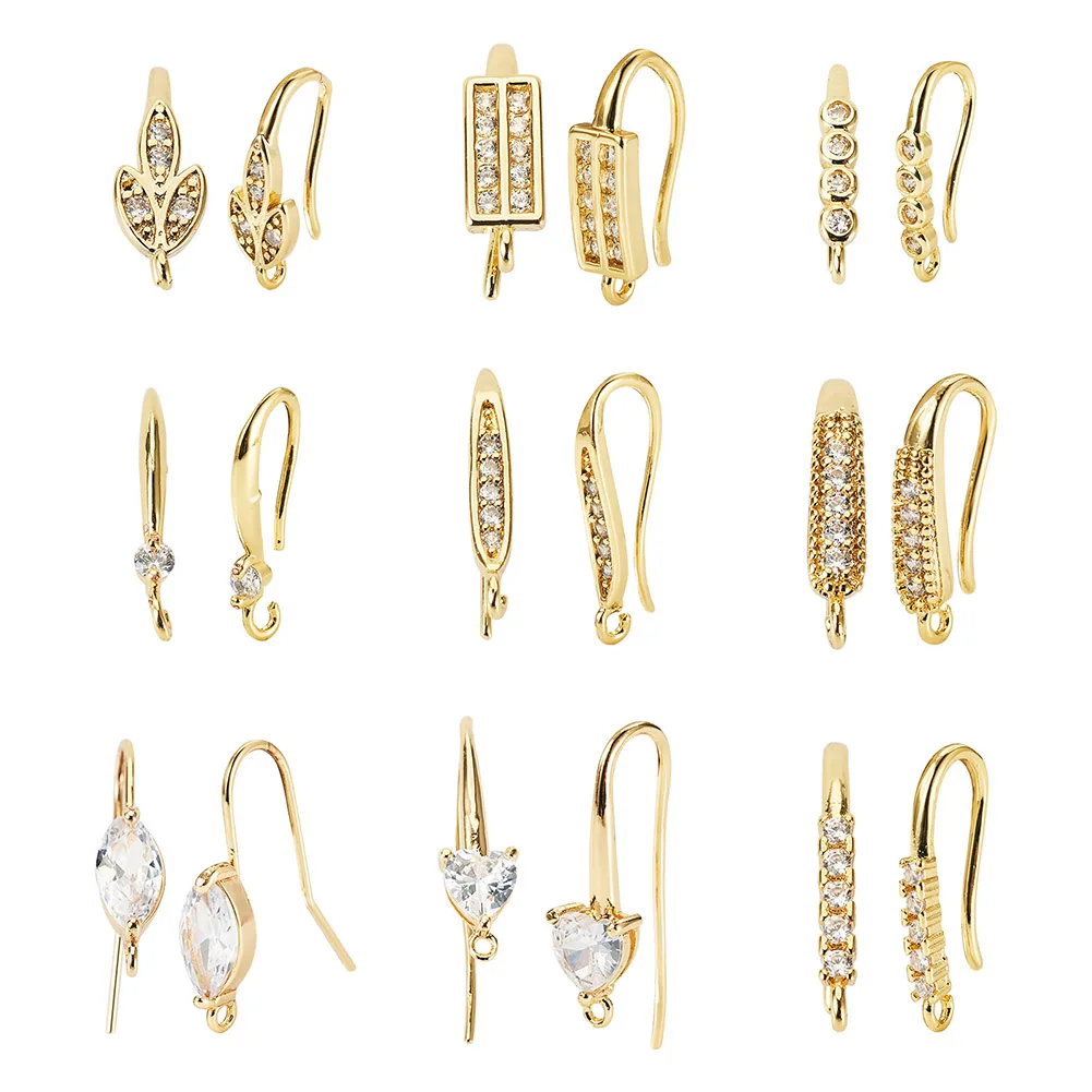 

18pcs Brass with Cubic Zirconia Earring Hooks Ear Wire with Loops Real 18K Gold Plated For Women Diy Jewelry Earring Accessories