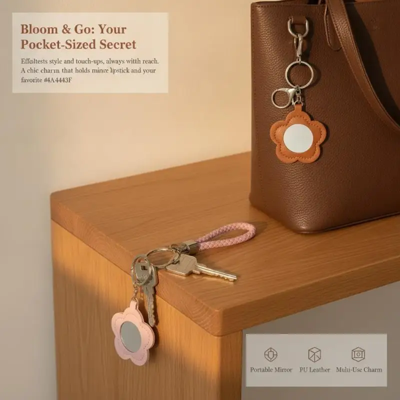 Multicolor Sturdy Flower PU Leather Keychain Braided Wrist Strap Fashion for Women Daily Carry Key Organizer Bag Pendant